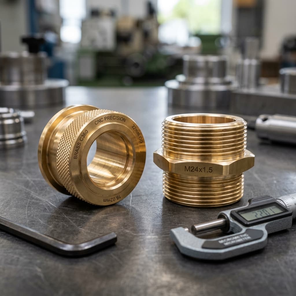 CNC machined brass bushing sleeves close-up